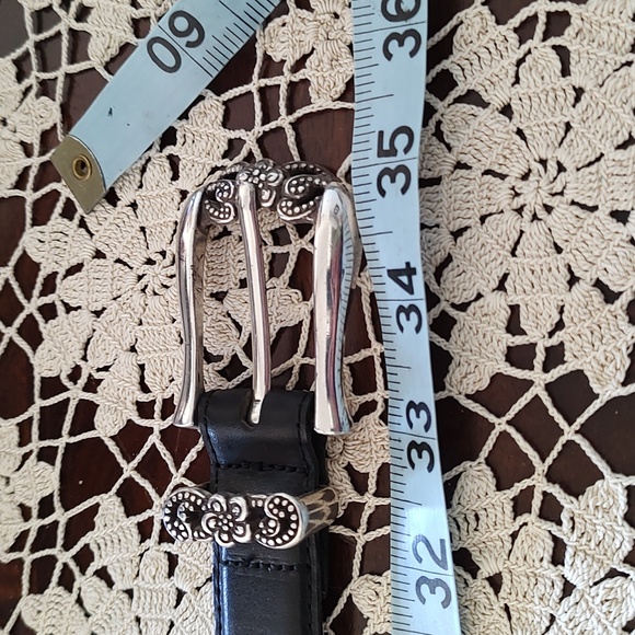 Brighton Leather Silver-tone Beaded Black Floral Belt SZ: 6/8 main image 5